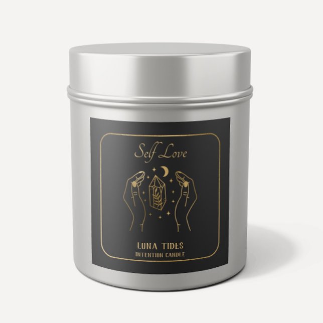 Adesivo Quadrado Rótulo da Vela de Intenção de Autoamor de Cristal  (Criador carregado)