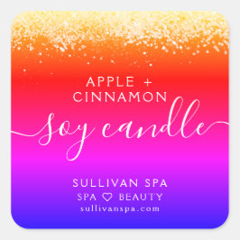 Adesivo Quadrado Rótulo da Vela de Soja Púrpura Cor-de-Ombre