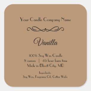 Adesivo Quadrado Rótulo da Vela Preta Castanha Florea Minimalista d
