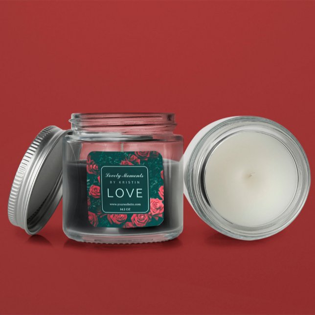 Adesivo Quadrado Rótulo das flores vermelhas legíveis (Criador carregado)