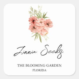Adesivo Quadrado Rótulo das sementes da Zinnia