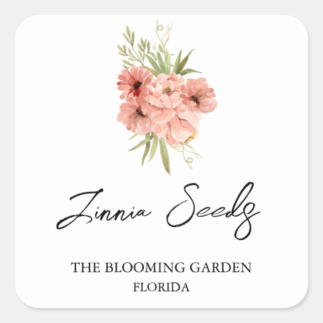 Adesivo Quadrado Rótulo das sementes da Zinnia (Frente)