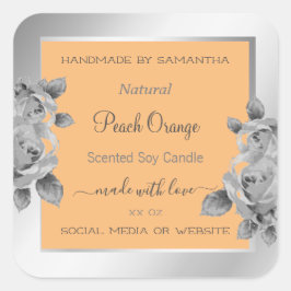 Adesivo Quadrado Rótulo de Acondicionamento Floral Peach Orange Sil