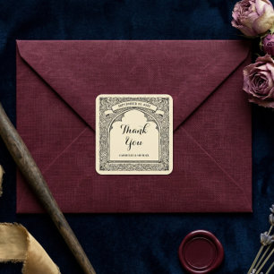 Adesivo Quadrado Rótulo de Agradecimento de Casamento Medieval Vint