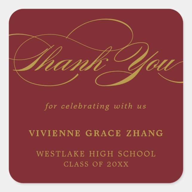 Adesivo Quadrado rótulo de agradecimento de letra elegante e sofist (Frente)