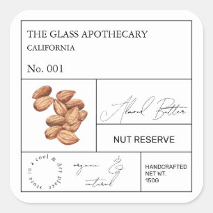 Adesivo Quadrado Rótulo de Amêndoa Apothecary