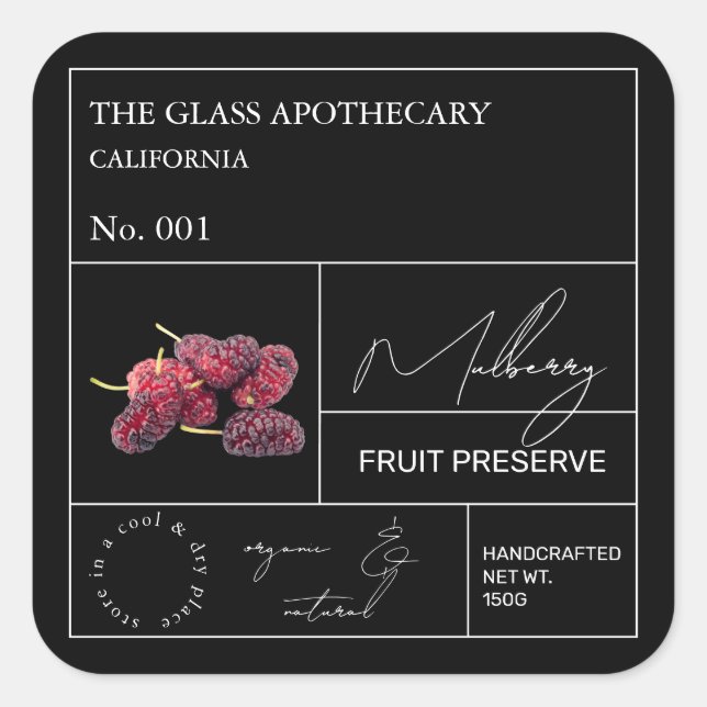 Adesivo Quadrado Rótulo de Amoras Apothecary (Frente)