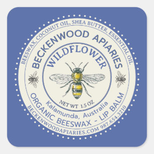 Adesivo Quadrado Rótulo de Bálsamo Labial Abelha Mel Amarela    