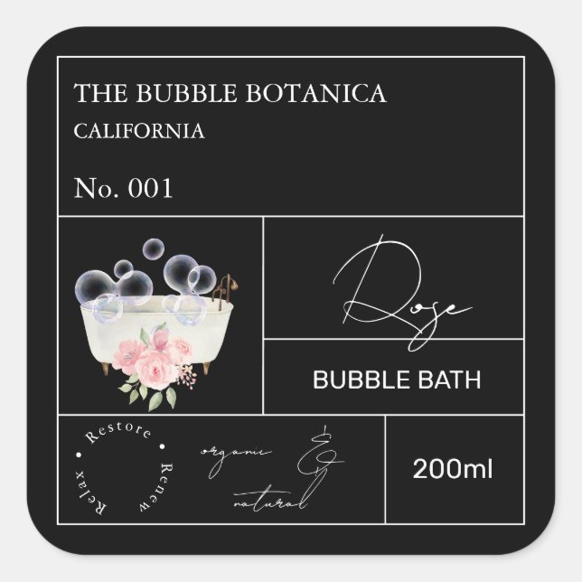 Adesivo Quadrado Rótulo de Banho de Espuma Apothecary Rose (Frente)