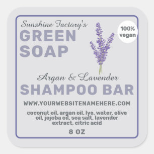 Adesivo Quadrado Rótulo de Barra de Shampoo Roxo Pastel