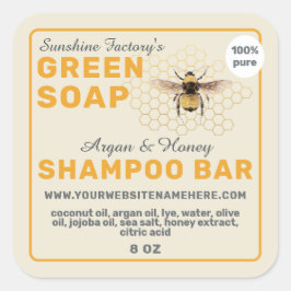 Adesivo Quadrado Rótulo de Barra de Xampu Amarela de Mel e Favo