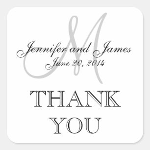 Adesivo Quadrado Rótulo de Casamento do Monograma Branco da cinza