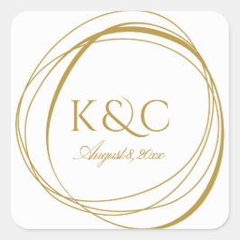 Adesivo Quadrado Rótulo de Casamento dos Círculos Desenhados Mão | 