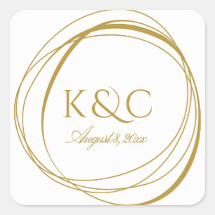Adesivo Quadrado Rótulo de Casamento dos Círculos Desenhados Mão