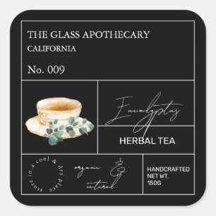 Adesivo Quadrado Rótulo de Chá Herbal Eucalyptus