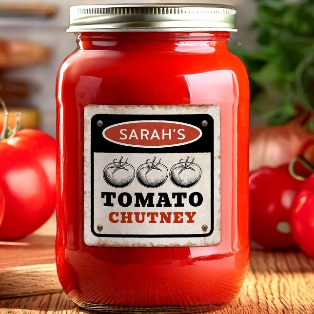 Adesivo Quadrado rótulo de Chutney de Tomate Personalizável com sin (Criador carregado)