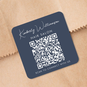 Adesivo Quadrado Rótulo de Código QR de Script de Assinatura de Nom