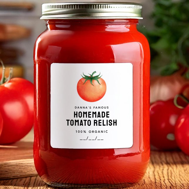 Adesivo Quadrado rótulo de conserva de molho de tomate com design d (Criador carregado)