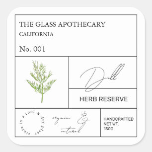 Adesivo Quadrado Rótulo de Dill Apothecary