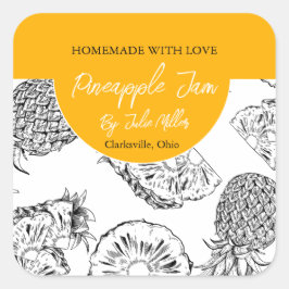 Adesivo Quadrado Rótulo de emperramento de abacaxi preto e branco