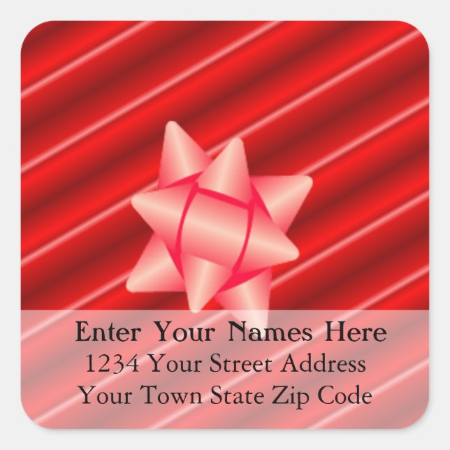 Adesivo Quadrado Rótulo de Endereço 3D de Vermelho Natal (Frente)