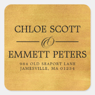 Adesivo Quadrado Rótulo de Endereço de Devolução de Casamento Doura