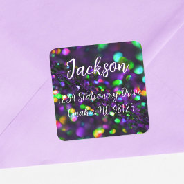 Adesivo Quadrado Rótulo de Endereço de Espumante Roxo Escuro