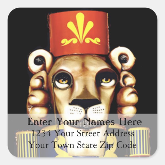 Adesivo Quadrado Rótulo de Endereço de Retorno de Natal do Leion Nu (Frente)