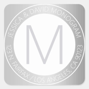 Adesivo Quadrado Rótulo de Endereço de Retorno de Prata Branca e Fa