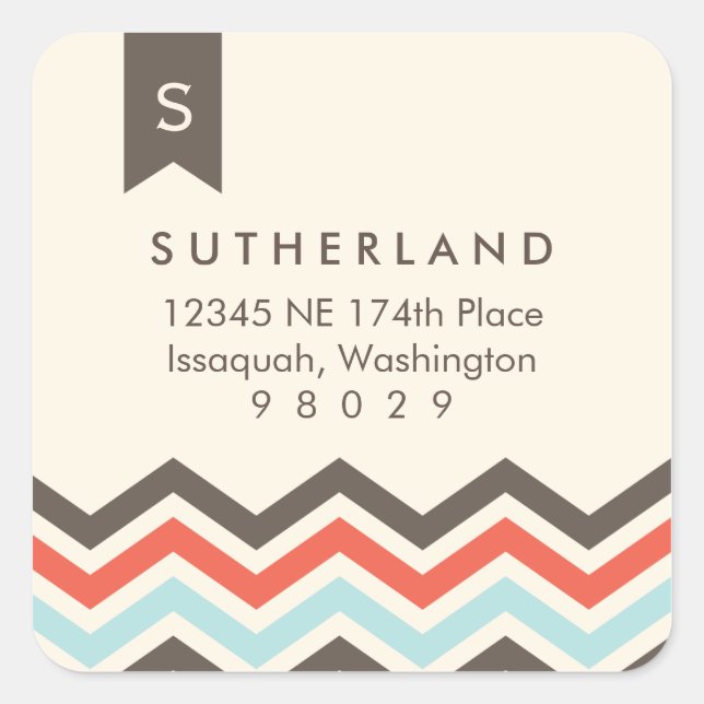 Adesivo Quadrado Rótulo de Endereço do Monograma do Banner Chevron (Frente)