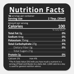 Adesivo Quadrado Rótulo de Fatos Nutricionais Editáveis do Xarope