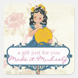 Adesivo Quadrado Rótulo de fios de uma rapariga de Ballerina tricot