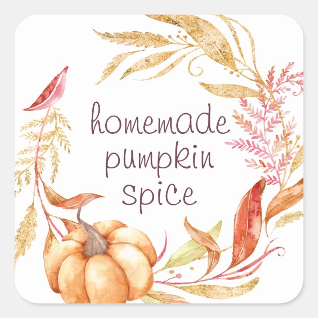 Adesivo Quadrado Rótulo de Folhagem de Pumpkin Homemade (Frente)