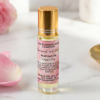 Adesivo Quadrado rótulo de frasco de perfume rosa delicado e dourad