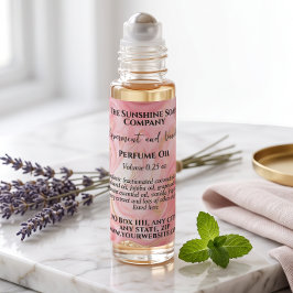 Adesivo Quadrado rótulo de frasco de perfume rosa delicado e dourad