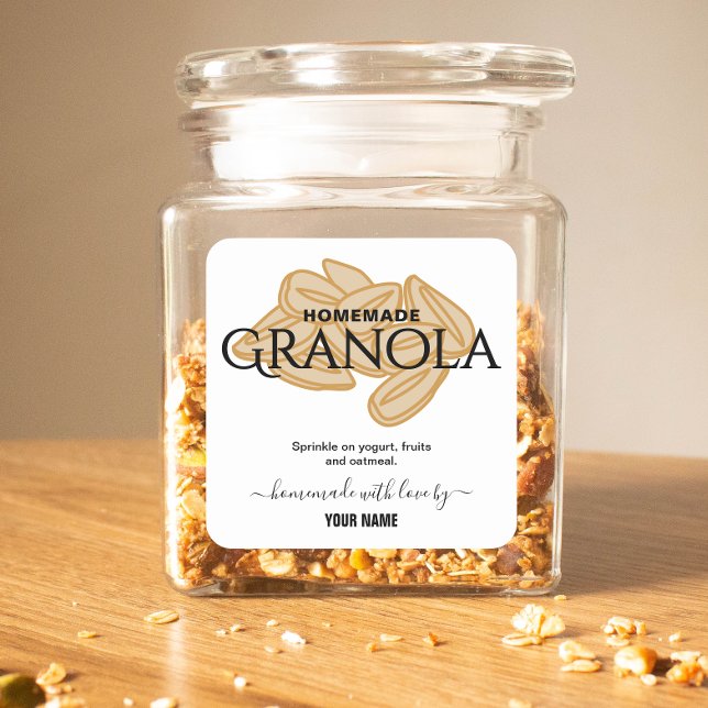 Adesivo Quadrado Rótulo de granola homemade do Elegant Script (Criador carregado)