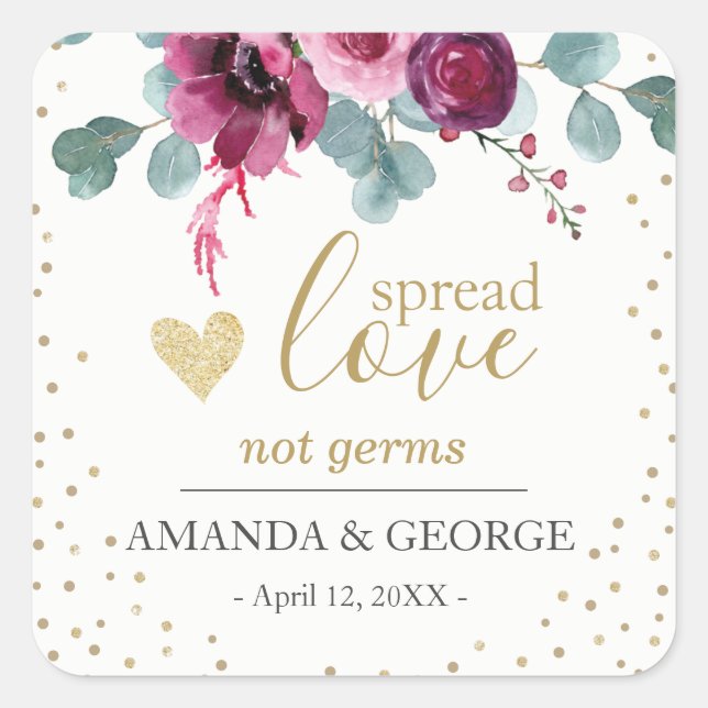 Adesivo Quadrado Rótulo de higienizador de mãos flores bordô glitte (Frente)