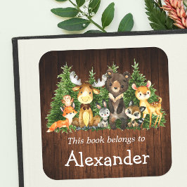 Adesivo Quadrado Rótulo de Impressão de Reserva de Madeira Animais 