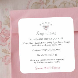 Adesivo Quadrado Rótulo de Ingrediente Botânico Aquarela Coração Pr