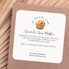 Adesivo Quadrado Rótulo de Ingrediente de Muffin com Gotinhas de Ch