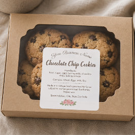 Adesivo Quadrado Rótulo de Ingredientes de Biscoito de Chocolate Wh