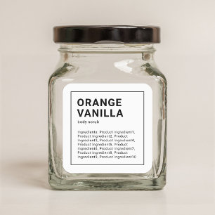 Adesivo Quadrado Rótulo de Ingredientes de Borda Negra Minimalista 