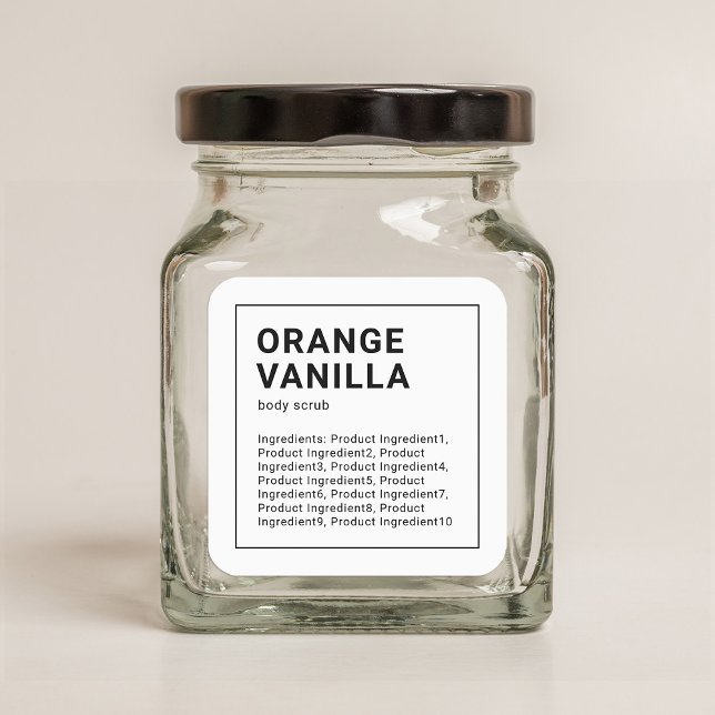 Adesivo Quadrado Rótulo de Ingredientes de Borda Negra Minimalista  (Criador carregado)