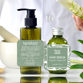 Adesivo Quadrado Rótulo de Ingredientes de Folhas Tropicais Verde