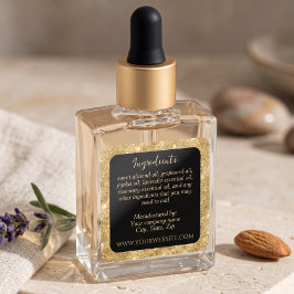 Adesivo Quadrado Rótulo de Ingredientes Preto e Dourado Luxuoso