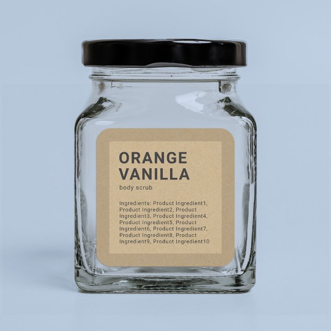 Adesivo Quadrado Rótulo de Kraft de borda de ingredientes mínimos (Criador carregado)