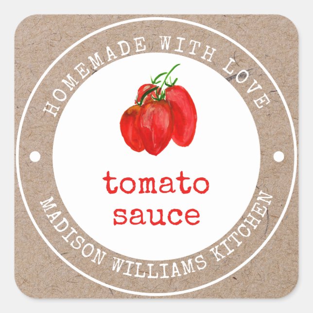 Adesivo Quadrado Rótulo de Lata de Molho de Tomate Caseiro (Frente)