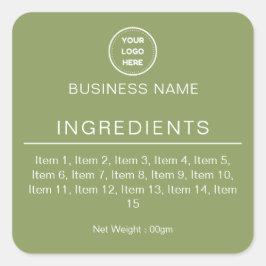 Adesivo Quadrado Rótulo de Lista de Ingredientes com Logotipo Verde