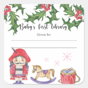 Adesivo Quadrado rótulo de livro de chá de bebê de inverno, livros 
