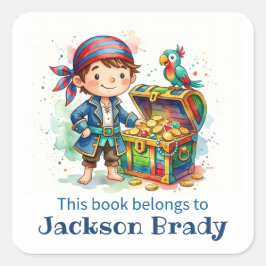 Adesivo Quadrado Rótulo de Livro de Tesouro Pirata Personalizado 